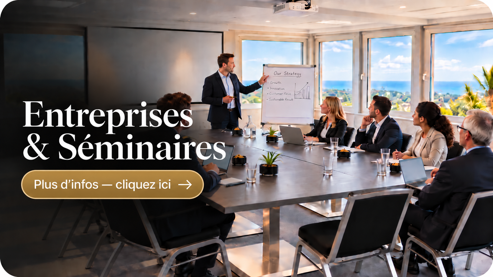 Séminaire d’entreprise au bord de mer Séminaire d’entreprise au restaurant Le Panoramique avec vue mer dans le Cotentin